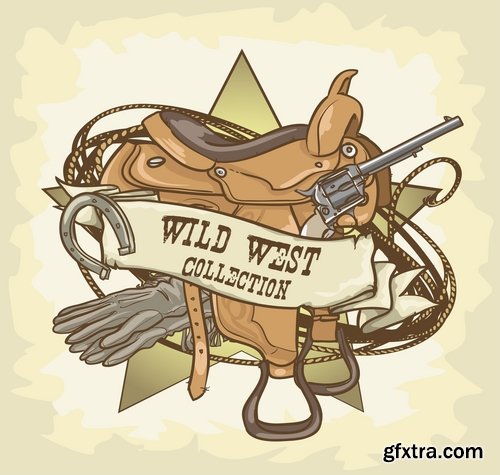 Collection of vector image cowboy herder boots saddle stirrups icon illustration west 25 EPS