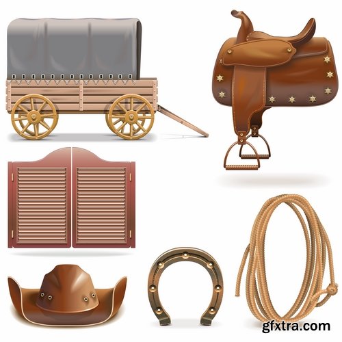 Collection of vector image cowboy herder boots saddle stirrups icon illustration west 25 EPS