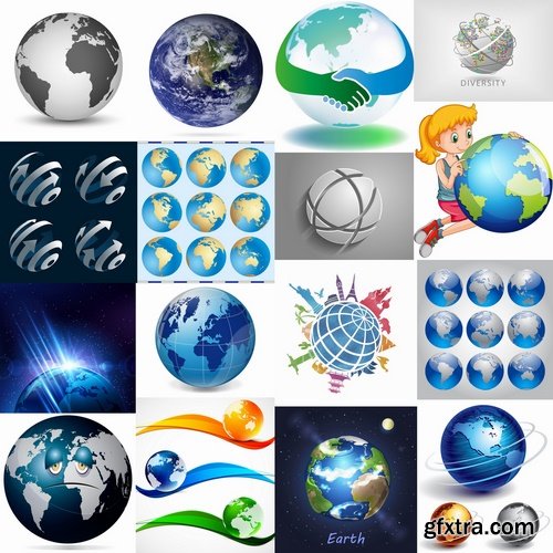 Collection of vector image earth planet Globe earth globe 25 EPS