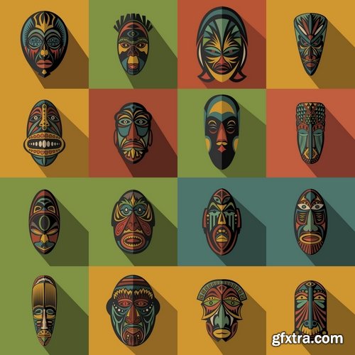 Collection of vector image mask shaman sorcerer wizard 25 EPS