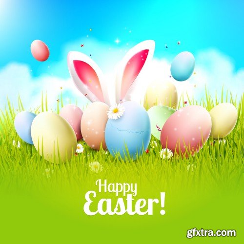 Easter greeting card, easter eggs, easter bunny