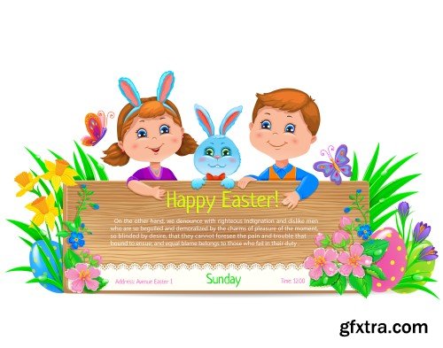 Easter set of design, happy easter kids