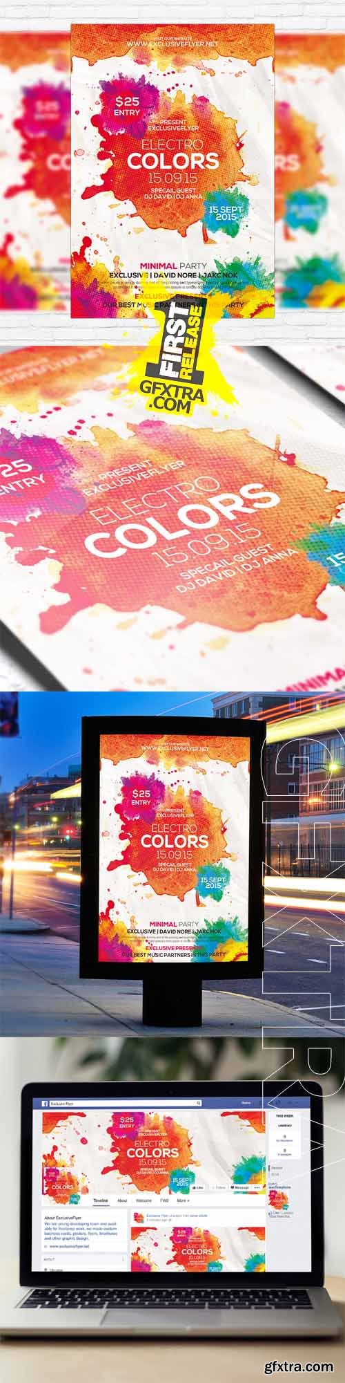 Electro Colors – Flyer Template + Facebook Cover