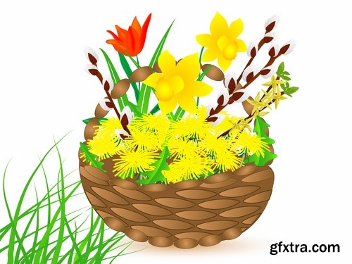 Collection of vector illustration picture Spring flower grass flyer card 25 EPS