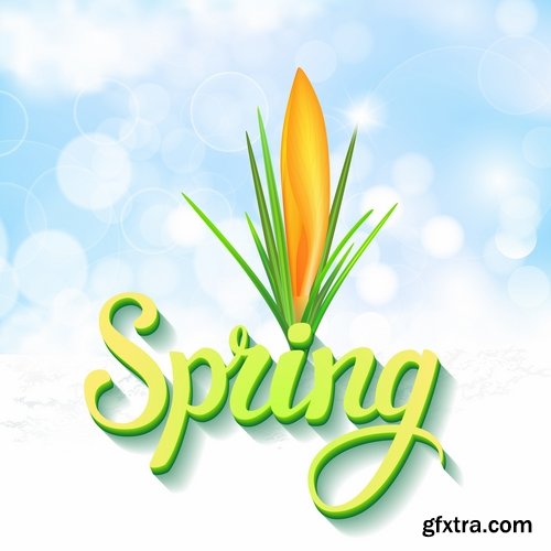 Collection of vector illustration picture Spring flower grass flyer card 25 EPS