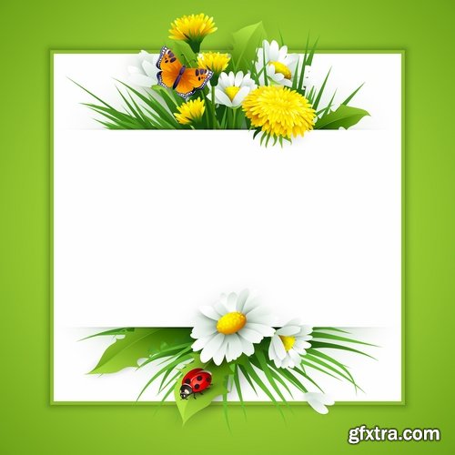 Collection of vector illustration picture Spring flower grass flyer card 25 EPS