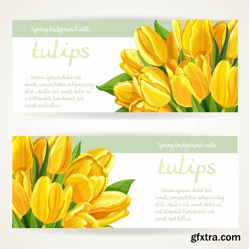 Collection of vector illustration picture Spring flower grass flyer card 25 EPS