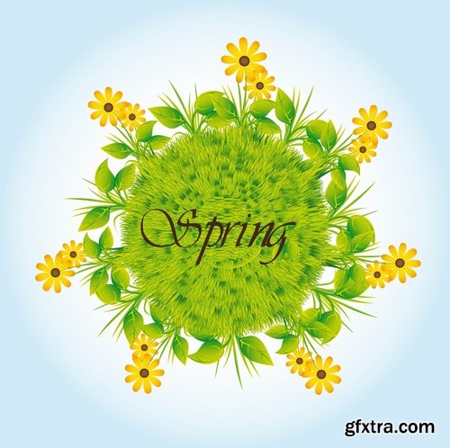 Collection of vector illustration picture Spring flower grass flyer card 25 EPS