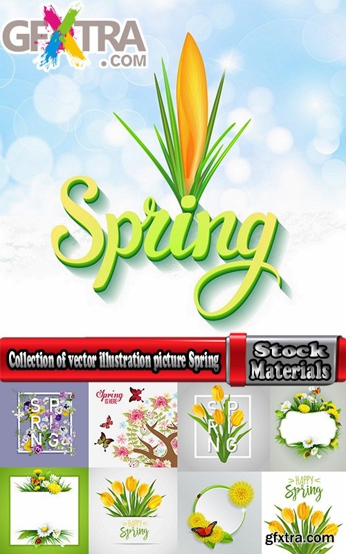 Collection of vector illustration picture Spring flower grass flyer card 25 EPS