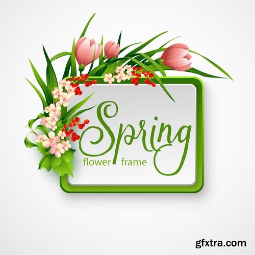 Collection of vector illustration picture Spring flower grass flyer card 25 EPS