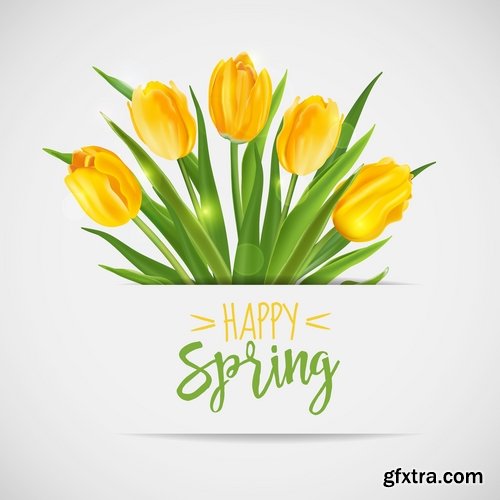 Collection of vector illustration picture Spring flower grass flyer card 25 EPS