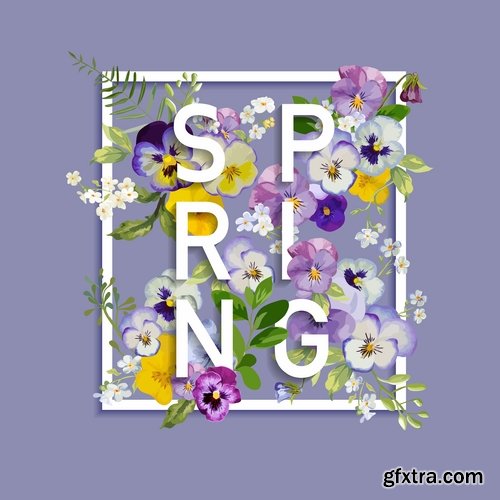 Collection of vector illustration picture Spring flower grass flyer card 25 EPS