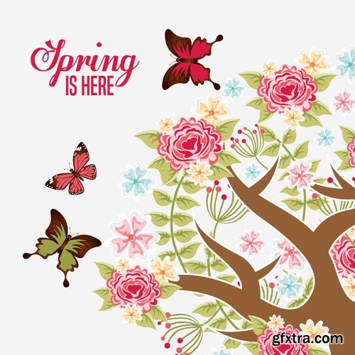 Collection of vector illustration picture Spring flower grass flyer card 25 EPS