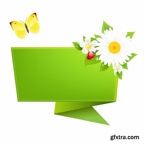 Collection of vector illustration picture Spring flower grass flyer card 25 EPS