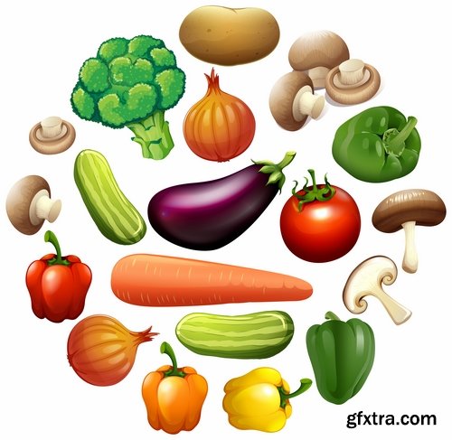 Collection vector picture fresh vegetable fruit basket with food 25 EPS