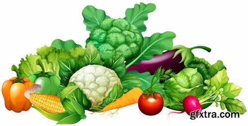 Collection vector picture fresh vegetable fruit basket with food 25 EPS