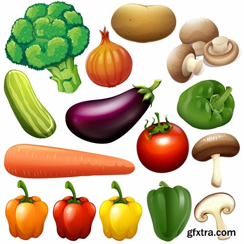 Collection vector picture fresh vegetable fruit basket with food 25 EPS