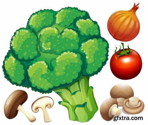 Collection vector picture fresh vegetable fruit basket with food 25 EPS