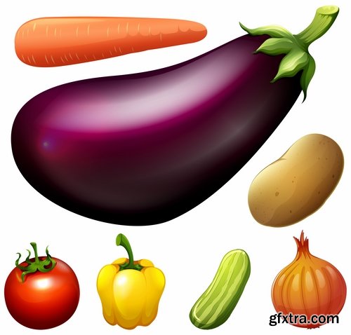 Collection vector picture fresh vegetable fruit basket with food 25 EPS