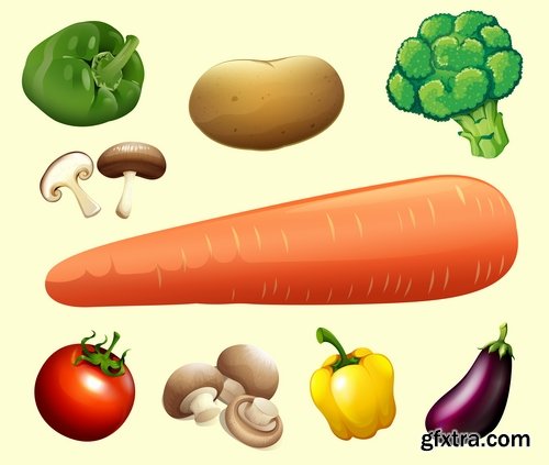 Collection vector picture fresh vegetable fruit basket with food 25 EPS