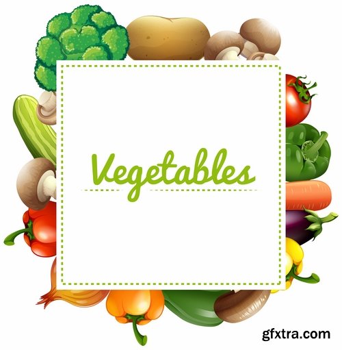 Collection vector picture fresh vegetable fruit basket with food 25 EPS