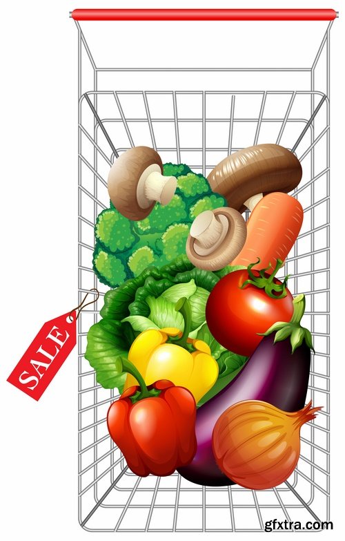 Collection vector picture fresh vegetable fruit basket with food 25 EPS