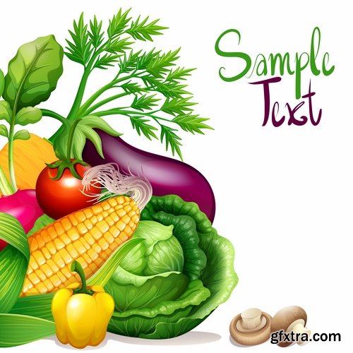 Collection vector picture fresh vegetable fruit basket with food 25 EPS