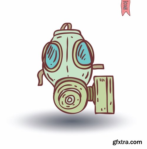 Collection of vector image gas mask on the face of the gas protection 25 EPS