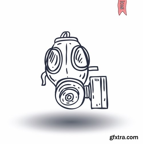 Collection of vector image gas mask on the face of the gas protection 25 EPS