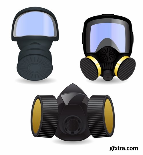 Collection of vector image gas mask on the face of the gas protection 25 EPS