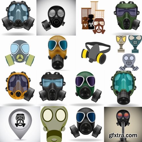 Collection of vector image gas mask on the face of the gas protection 25 EPS