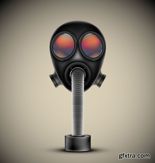 Collection of vector image gas mask on the face of the gas protection 25 EPS