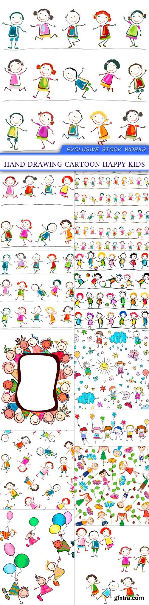 hand drawing cartoon happy kids 11x EPS