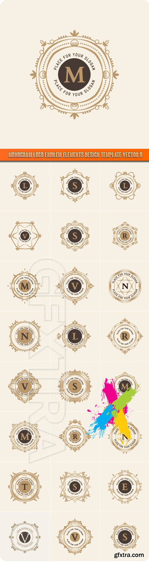 Monogram logo emblem elements design template vector 8