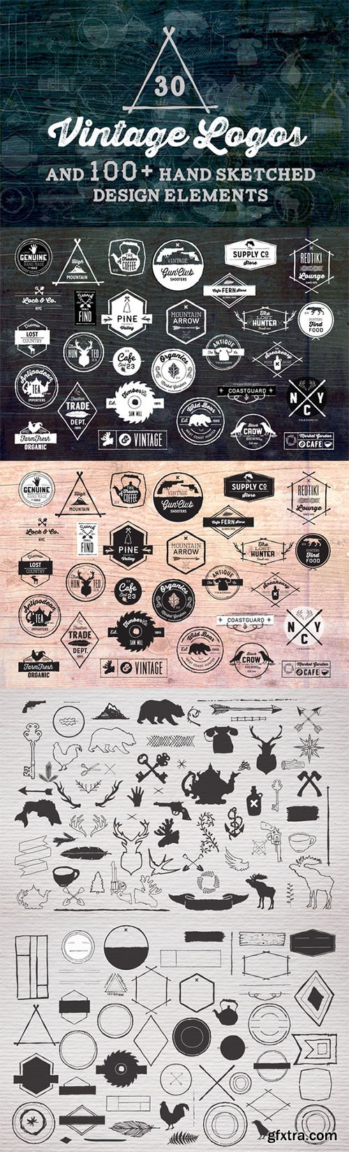 30 Vintage Logos + Design Elements - CM 118068