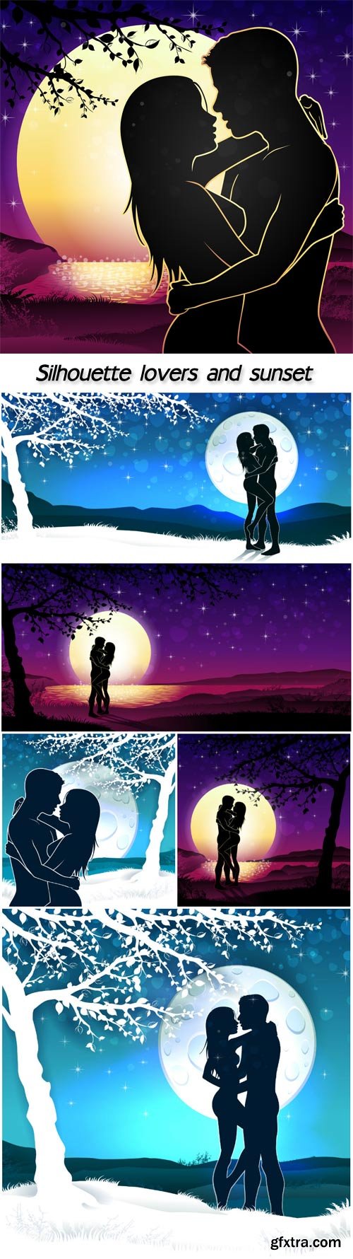 Silhouette lovers and sunset