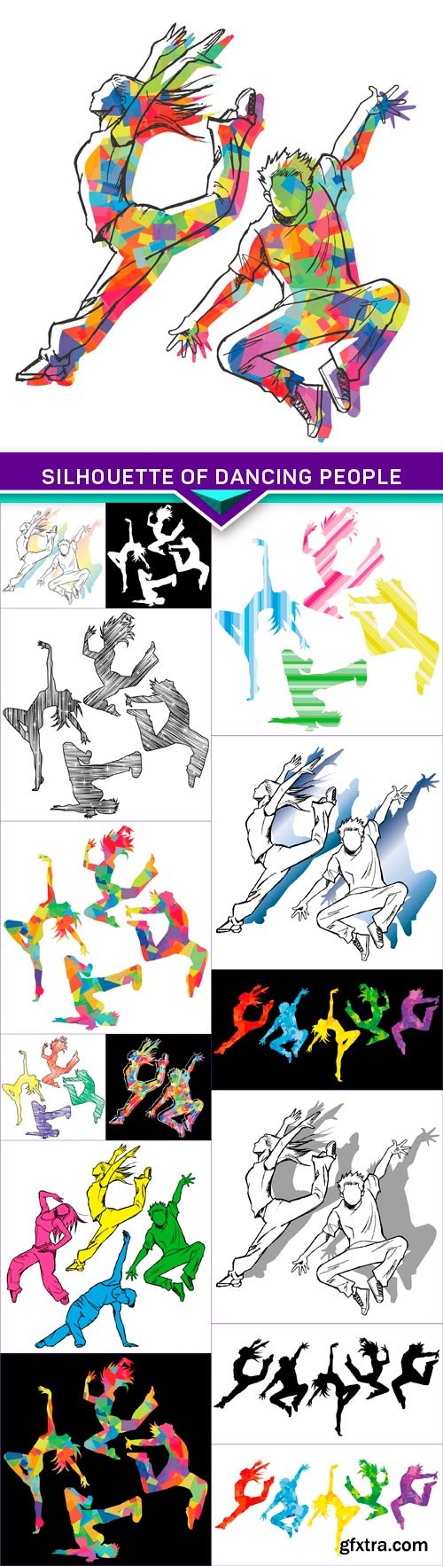 Silhouette of dancing people 15x EPS