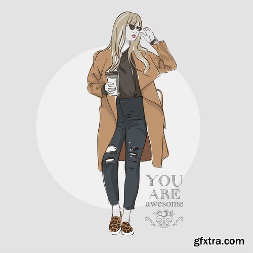 Girl in fashion clothes illustration