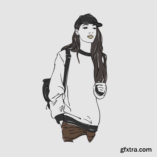 Girl in fashion clothes illustration