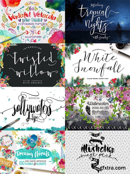 Creativemarket Bundle of Fonts and Graphics 542654