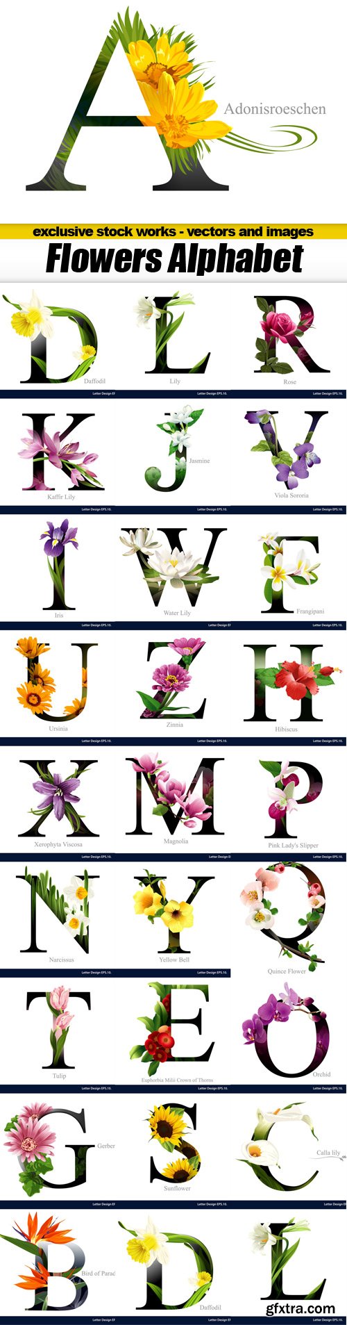 Flowers Alphabet - 26x EPS