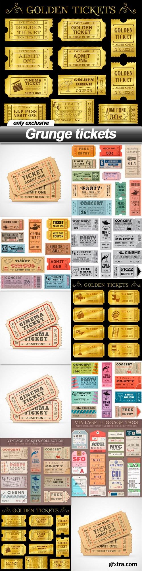 Grunge tickets - 12 EPS