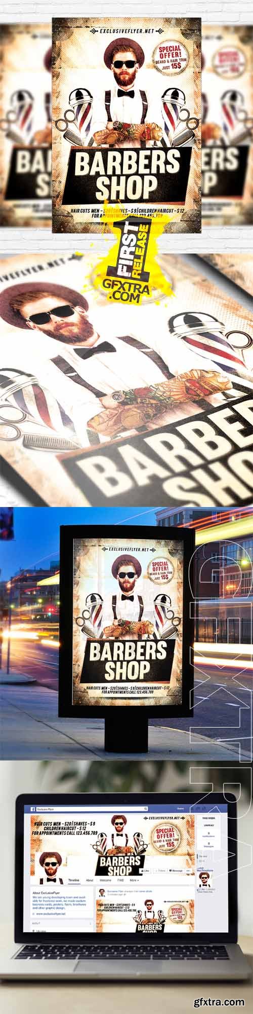 Barbers Shop – Flyer Template + Facebook Cover