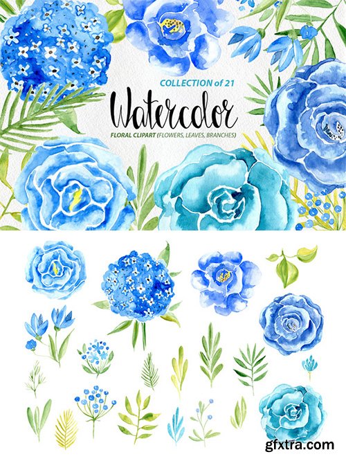 Watercolor blue flowers set - CM 534011