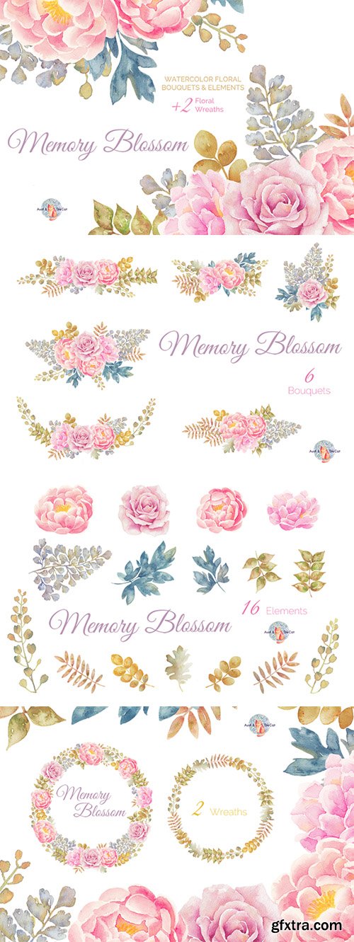 Memory Blossom Watercolor Clipart - CM 448759