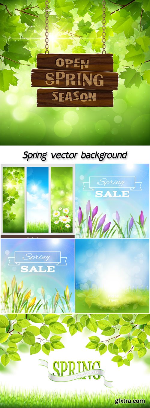 Spring vector background with flowers and leaves