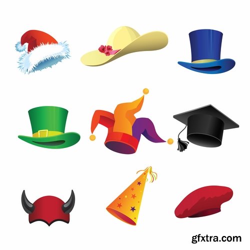 Collection of straw hat headgear vector image 25 EPS