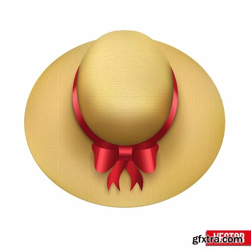 Collection of straw hat headgear vector image 25 EPS