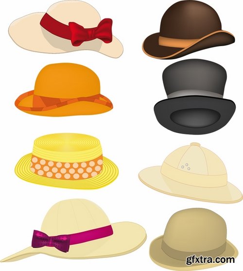 Collection of straw hat headgear vector image 25 EPS