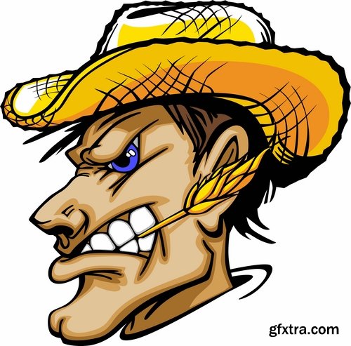 Collection of straw hat headgear vector image 25 EPS